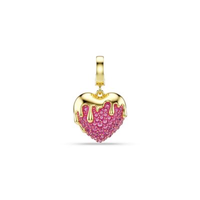 Charm Idyllia, Taglio Round, Cuore, Rosa, Placcato color oro