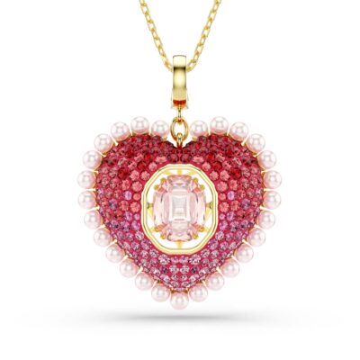 Pendente Idyllia, Taglio misto, Cuore, Rosa, Placcato color oro