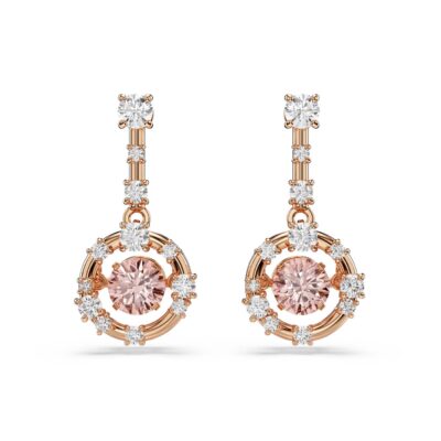 Orecchini pendenti Constella, Taglio Round, Dancing stone, Rosa, Placcato color oro rosa